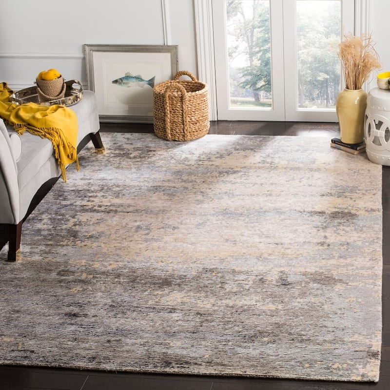 SAFAVIEH Couture Hand-knotted Tiffany Pieralda Modern Abstract Viscose Rug - 9' x 12' - Beige/Light Blue