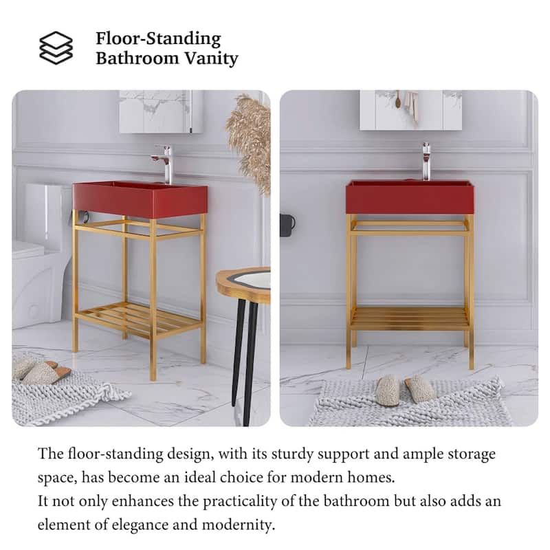 24" Freestanding Bathroom Vanity with Ceramic Sink - 23.62'' x13.98'' x 33.46''