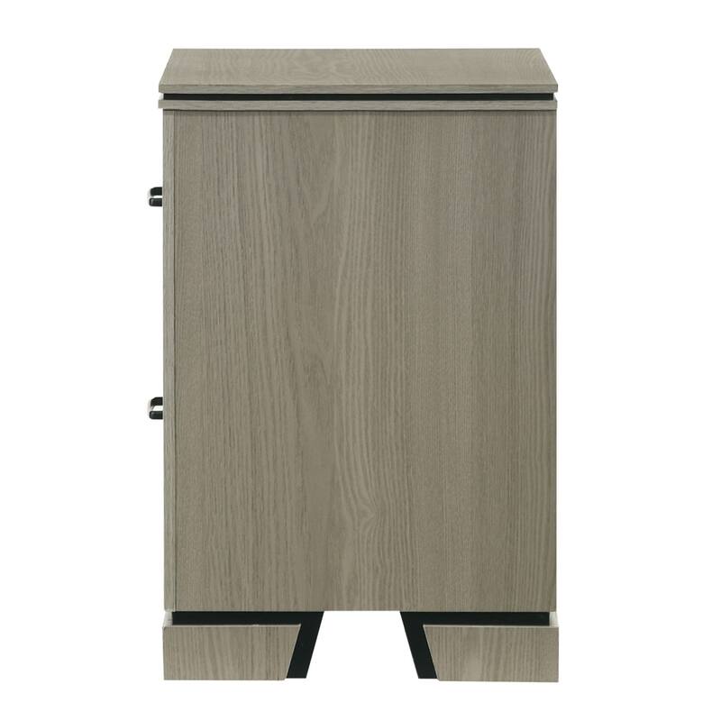 Sleek Two Drawer Nightstand with Gray Finish and Metal Drawer Glider