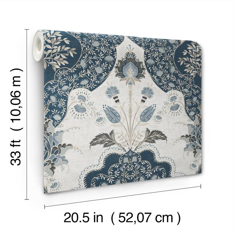 A-Street Prints Auden Dark Blue Floral Grandeur Wallpaper