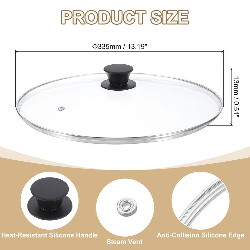1 Pcs Universal Lid for Pot Cookware, Replacement Glass Pan Lids - Clear, Black - Fit 12.5 Inch
