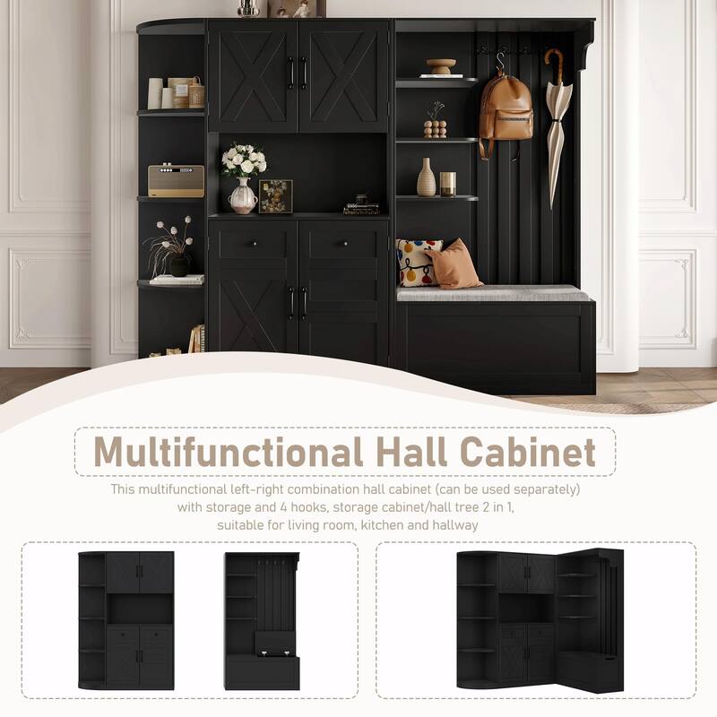 Multifunctional Left-Right Combination Hall Cabinet with Storage and 4 Hooks