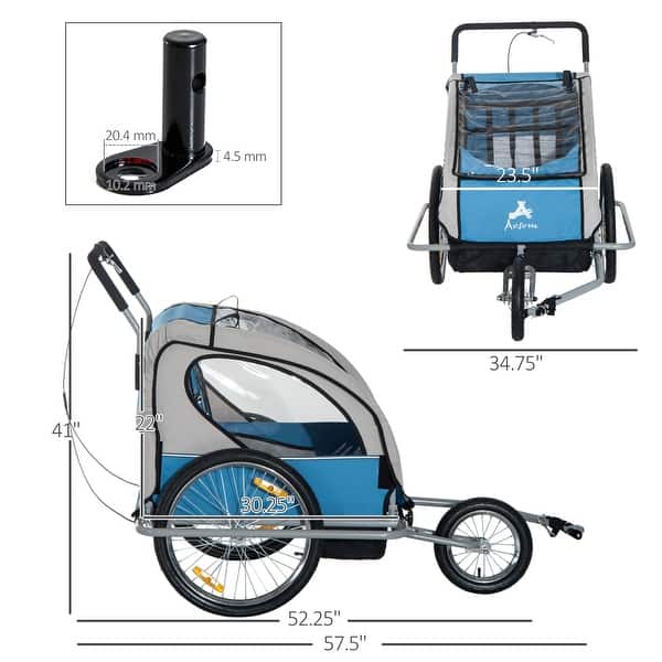 Aosom 2 in 1 Double Child Bike Trailer and Stroller