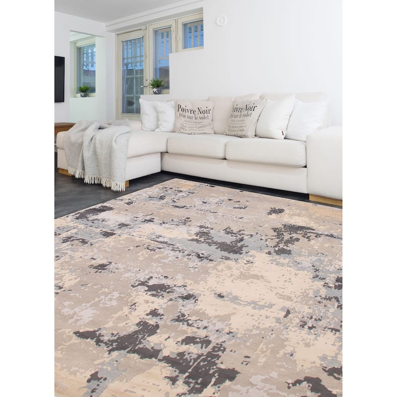 ECARPETGALLERY Hand-knotted Alma Light Grey Silk, Wool Rug - 7'10 x 9'9