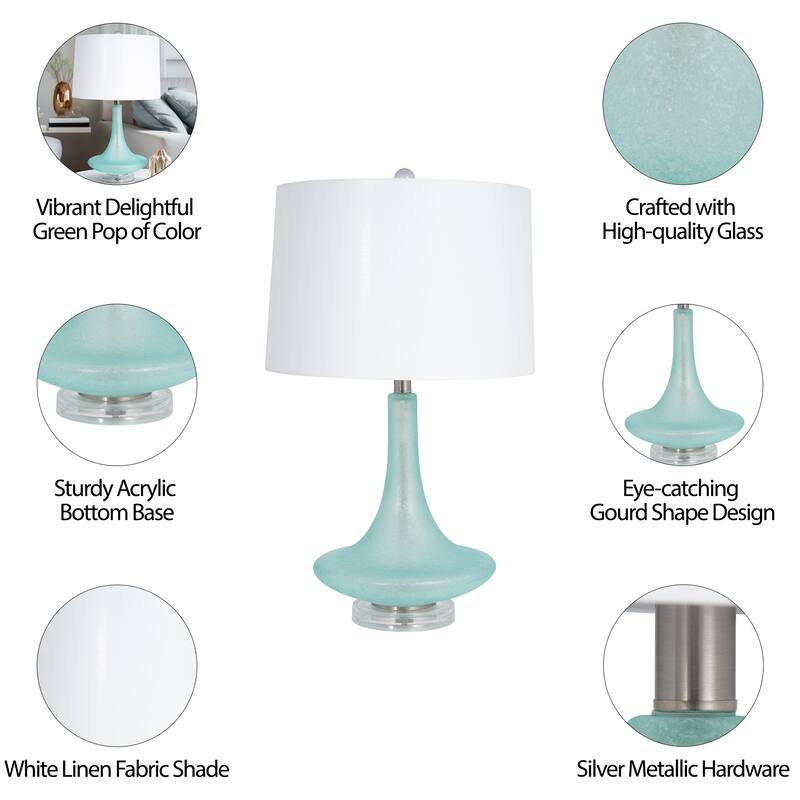 Sagebrook Home Modern Coastal Glass Table Lamp, Green Finish, Made with Glass, Metal, Linen, and Acrylic - 15" x 15" x 26"