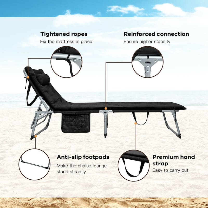 Gymax 4-Fold Oversize Padded Folding Chaise Lounge Chair Reclining