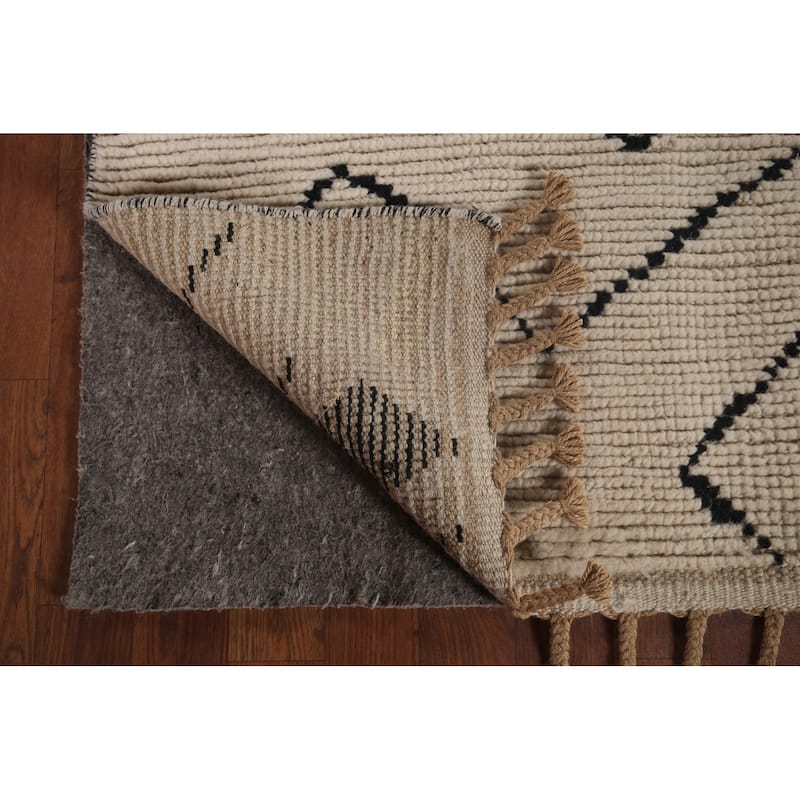 Beige Moroccan Oriental Area Rug Handmade Wool Carpet - 7'0"x 10'11"
