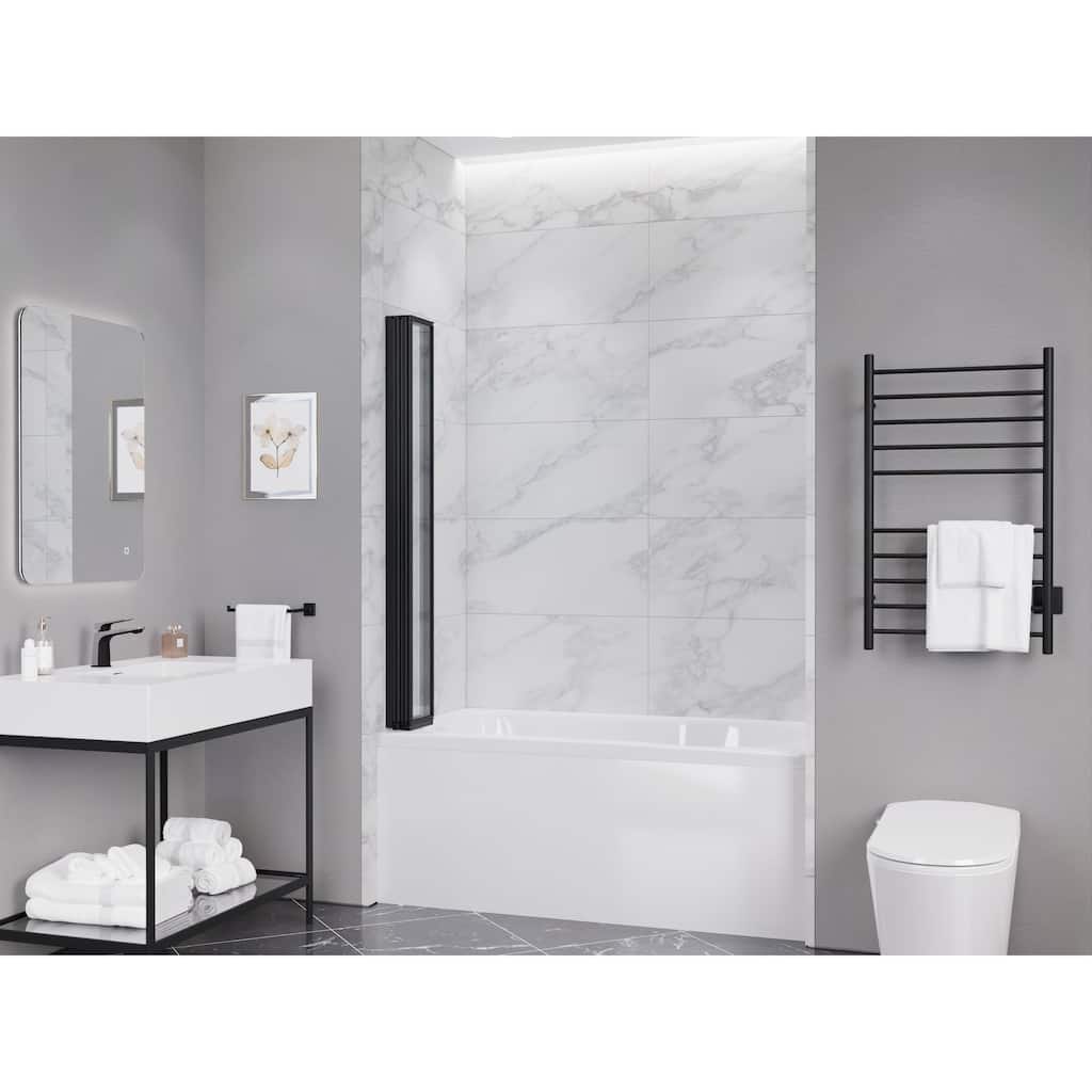 Accordion-Style Matte Black Bathtub Shower Door, 56" x 33" - 0'79" x 31'5" x 55"