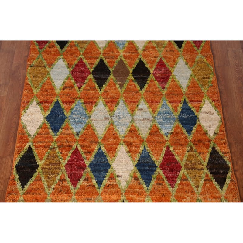 Trellis Moroccan Runner Rug Hand-Knotted Wool Carpet - 3'7" x 9'7"
