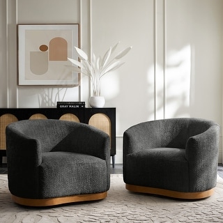Gema Modern 360°Swivel Chenille Ergonomic U-shape Armchair with Solid Wood Legs Set of 2 by HULALA HOME