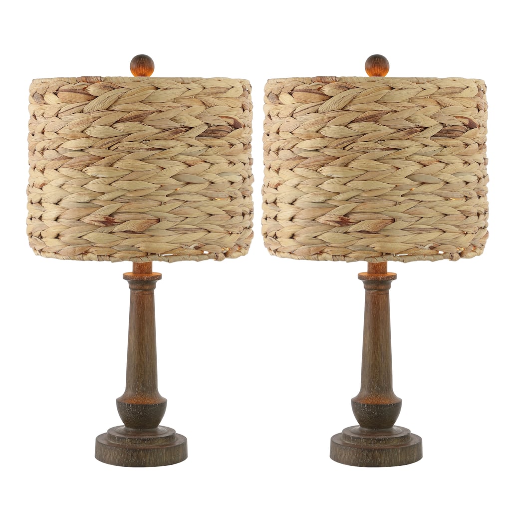 Reese 21.25" Rustic Farmhouse Handwoven Rattan/Resin LED Table Lamp, Brown Wood Finish (Set of 2) by JONATHAN Y