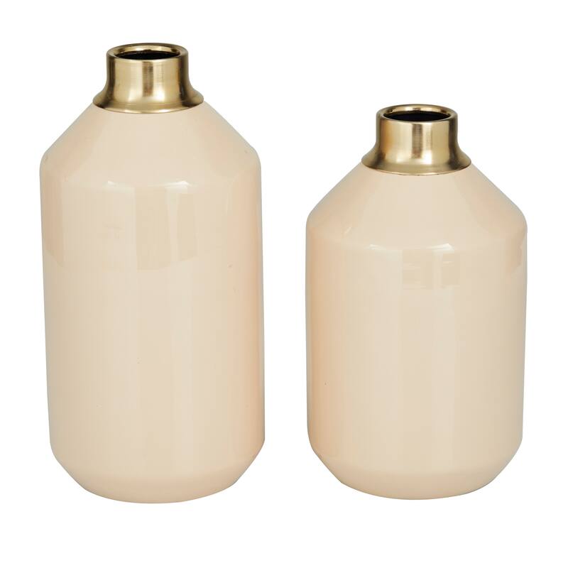 Metal Vase with Gold Rims (Set of 2) - Cream, Blue, Yellow, Red