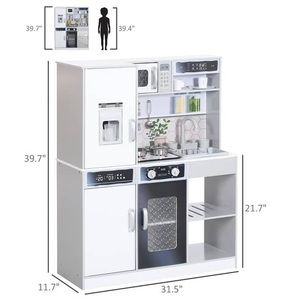 Qaba Play Kitchen, Kids Kitchen Playset, Pretend Play Toy Kitchen with Lights & Sounds, Running Water