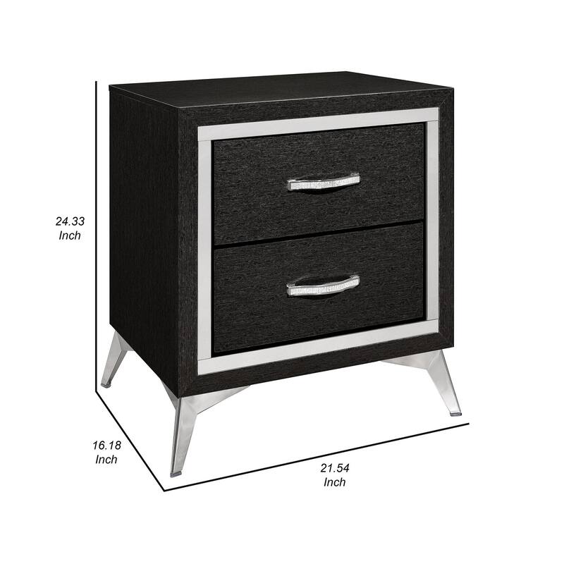 Black 2 Drawer 16.18 in. W Nightstand with Trimmed Edge Design