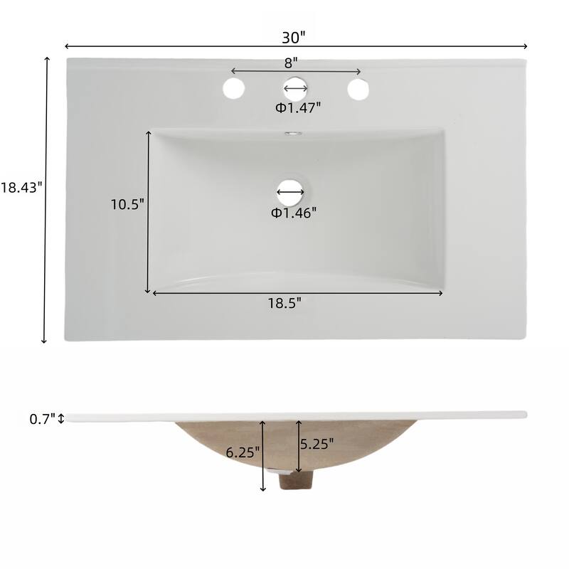 30" Bathroom Vanity with Ceramic Sink, Equipped with Adjustable Shelf and Tip-Out Tray