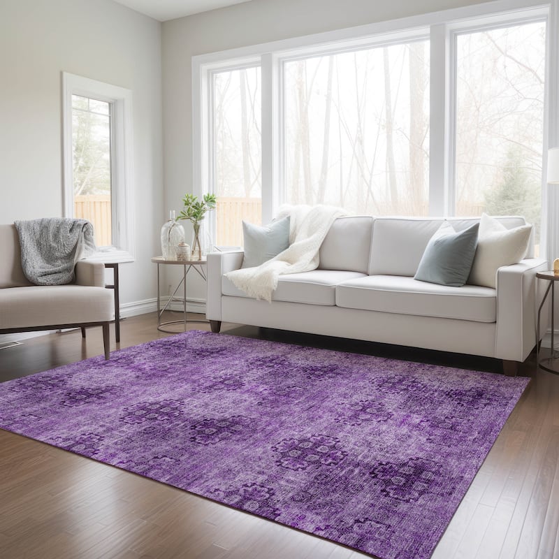 Machine Washable Indoor/ Outdoor Vintage Medallions Chantille Rug - Eggplant - 3' x 5'