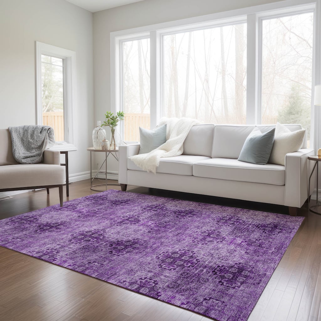 Machine Washable Indoor/ Outdoor Vintage Medallions Chantille Rug