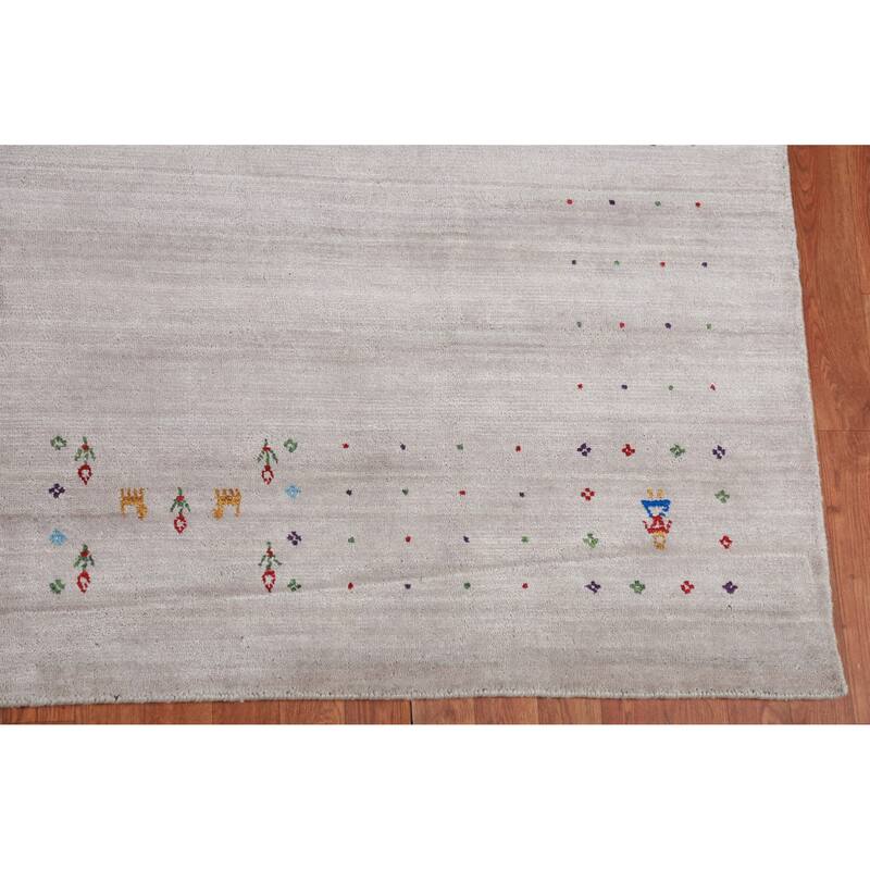 Gray Ivory Gabbeh Indian Area Rug Hand-Knotted Wool Carpet - 7'11" x 11'5"