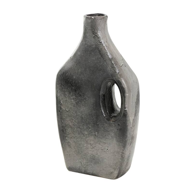 Gray Paper Mache Marble Inspired Vase with Cutout Handle
