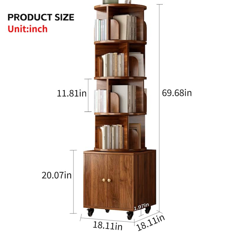 Anmytek 360 Rotating Corner Bookshelf with Wheels Space Saving Storage for Small Rooms