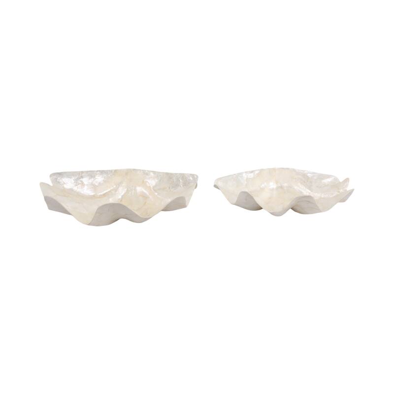 Shell-Inspired Decorative Bowl with Wavy Edge - Set of 2 - 20" Ivory - 20.0"