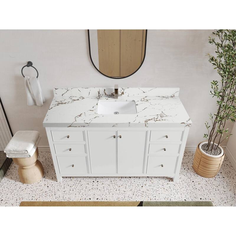 Willow Collections 60 in. W x 22 in. D Chicago Single Bowl Sink Bathroom Vanity with Countertop - 2" Viola Brown - White