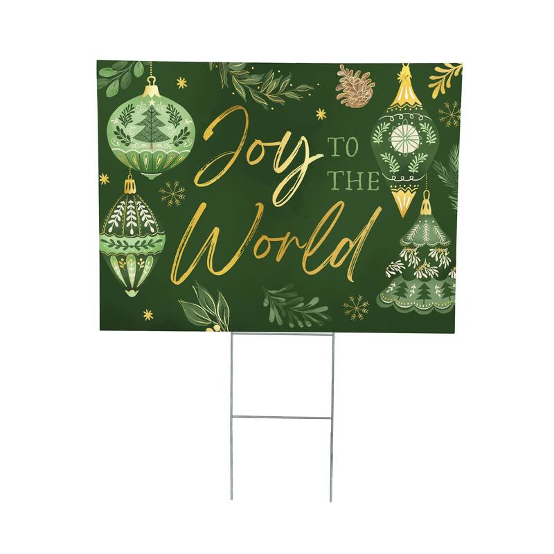 Shades of Green Yard Sign - "Joy To The World" - 24" x 18" - Multicolor