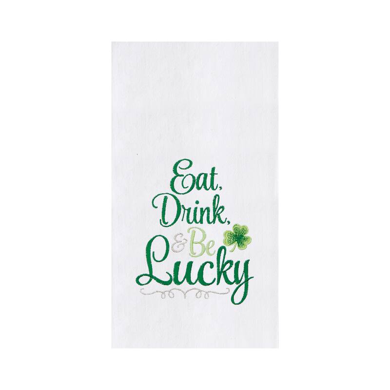 Eat Drink & Be Lucky St. Patrick's Flour Sack Embroidered Kitchen Towel