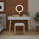 preview thumbnail 27 of 38, Costway Solid Wood Makeup Vanity Desk Set with LED Lighted Mirror