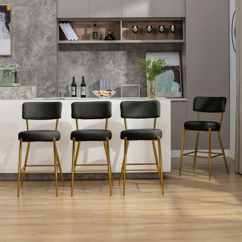 Mixoy 24"Counter Height Modern Teddy Fleece Bar Stools with Metal Legs
