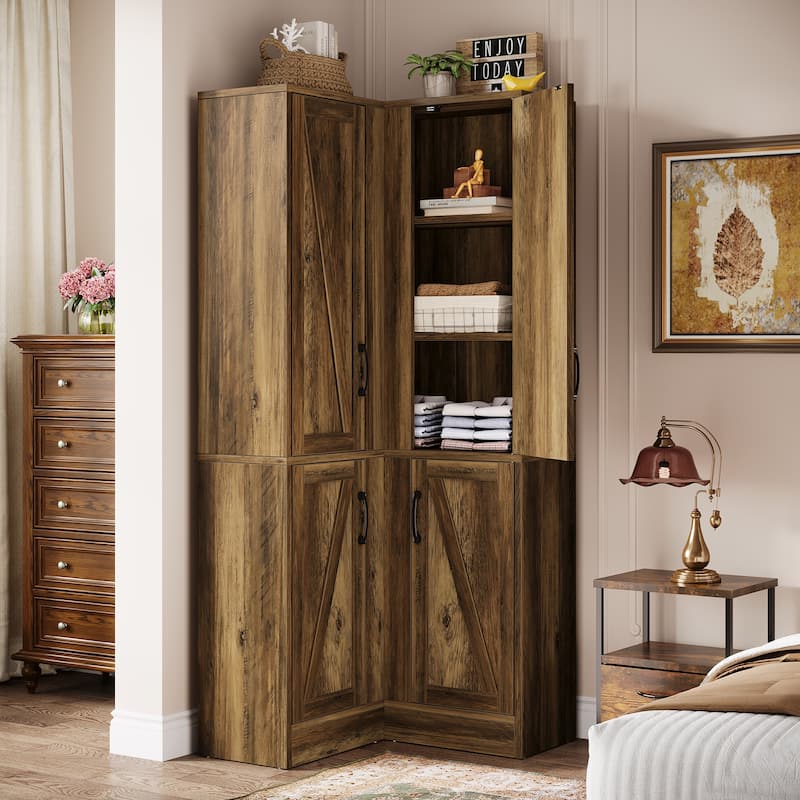 67-in Corner Cabinet, Farmhouse Accent Cabinet with Barn Doors - 1-Piece( Brown)