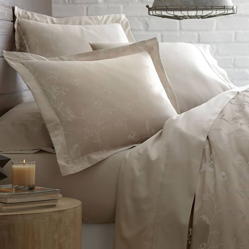 Sweetbrier Luxury Cotton Reversible Duvet Cover and Sham Set - Sand/Sand - King - Cal King