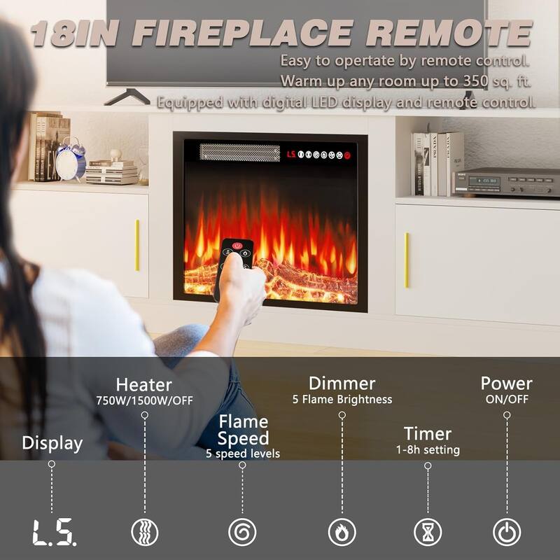 BOSSIN 70" Fireplace TV Stand - Modern Wood Entertainment Center with 23" Electric Fireplace with LED Light for Living Room