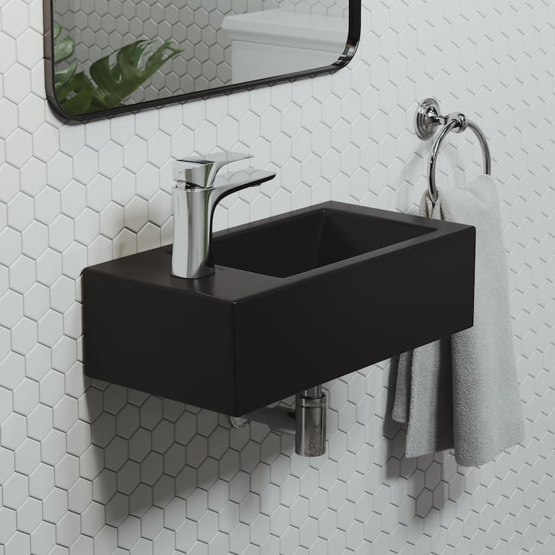 Voltaire Rectangular Ceramic Wall Hung Sink With Left Side Faucet Mount