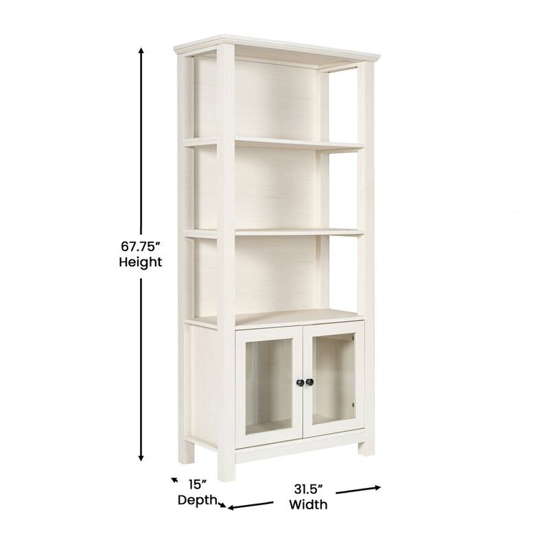 3 Tier Farmhouse Style Storage Cabinet Bookshelf with Glass Doors
