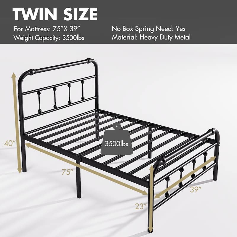 14 Inch Meatl Platform Bed With Headboard And Tailboard For Storage