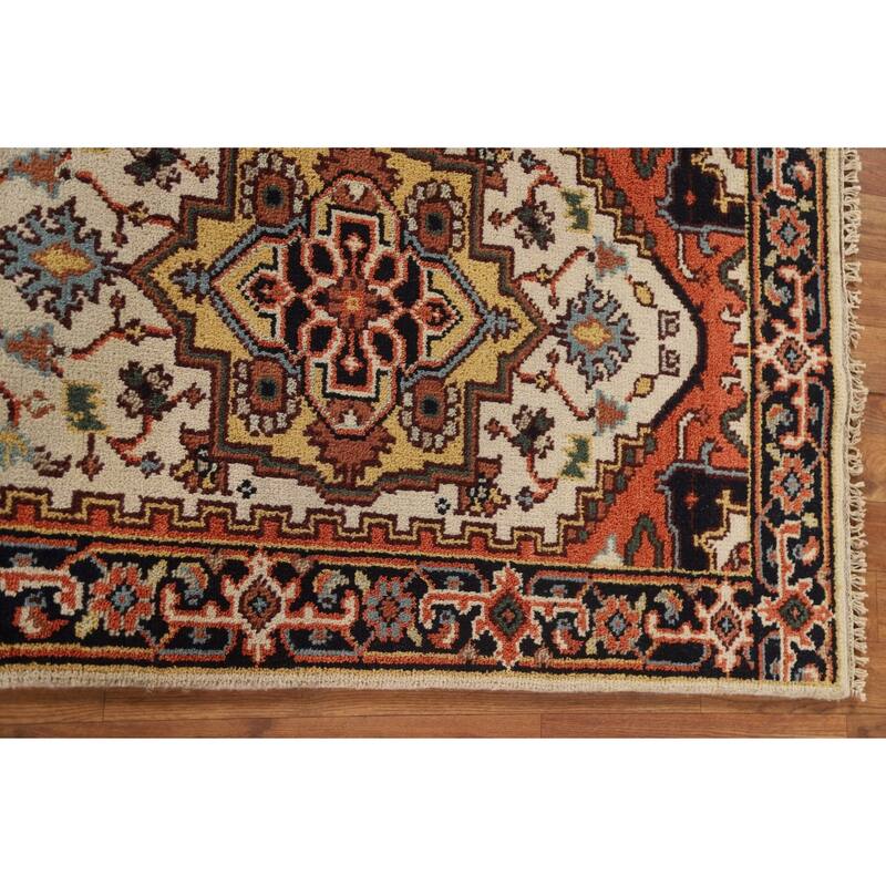 Heriz Serapi Indian Runner Ivory Rug Wool Hand-knotted - 2'7" x 10'1"