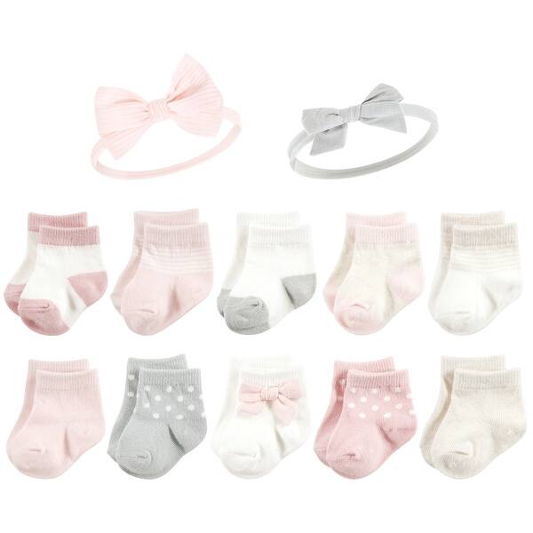 slide 1 of 1, Hudson Baby Infant Girl Sock and Headband 12pc Set, Basic Pink Gray, 0-9 Months - Basic Pink Gray Basic Pink Gray - 0-9 Months