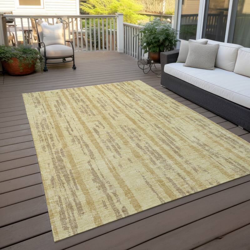 Machine Washable Indoor/ Outdoor Chantille Stripe Ombre Rug - Gold - 3' x 5'
