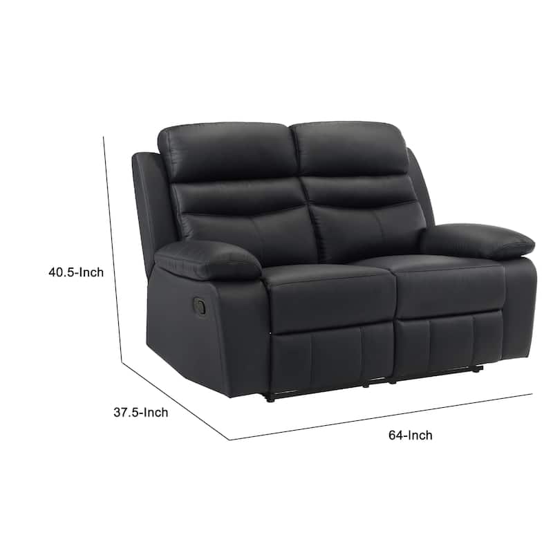 Hanna Manual Double Recliner Loveseat, Black Grain Leather, 64 Inch