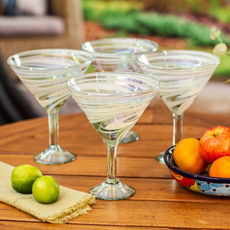 Novica Handmade White Soiree Handblown Recycled Glass Martini Glasses