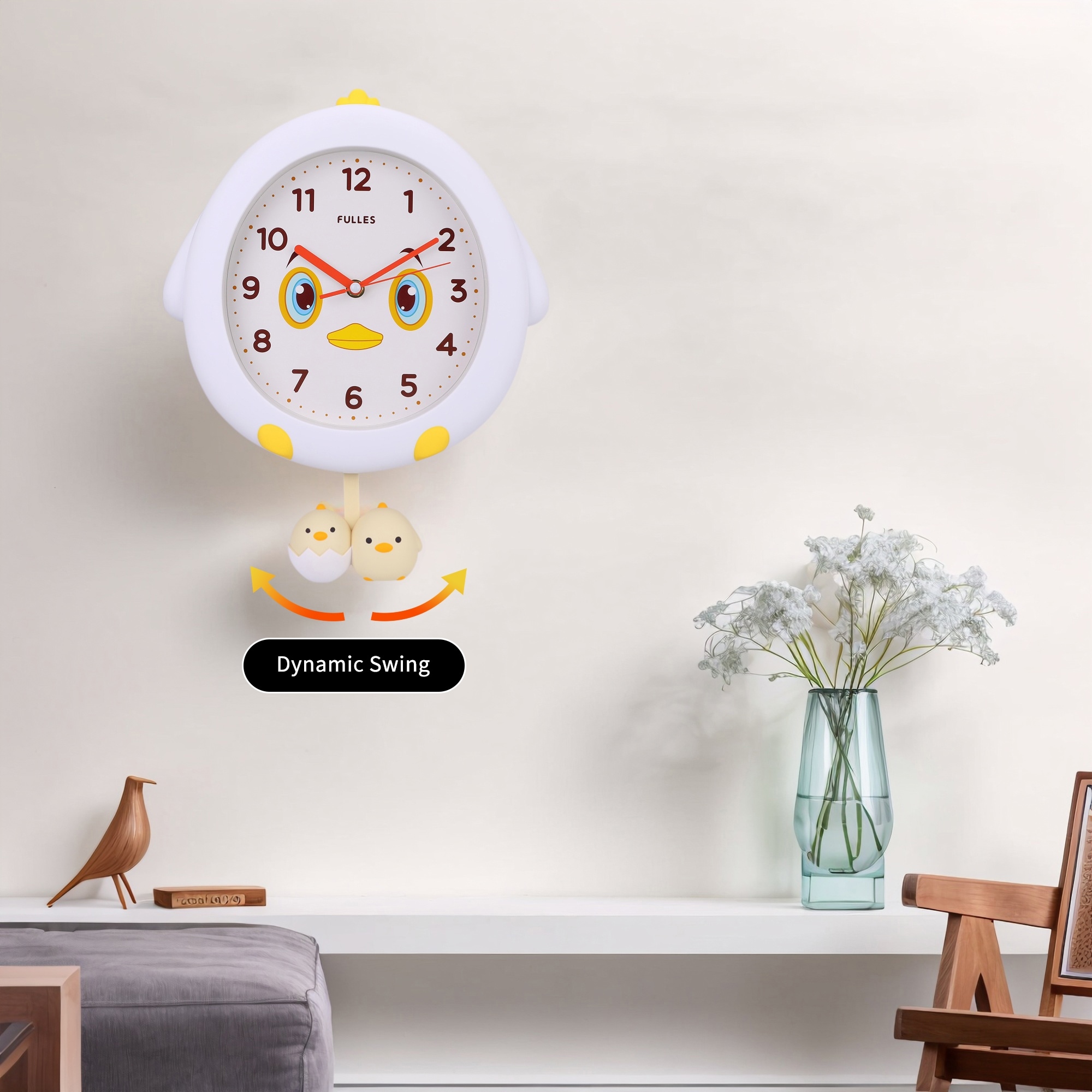 Cute Duck Wall Clock, Cartoon Animal, Silent Non-Ticking for Office Home Bedroom School Living Room - 15 x 12 x 2 inch