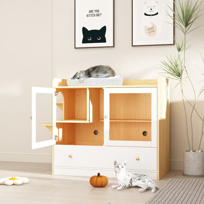 Multifunctional Pet Litter Box Cabinet Stylish Hideaway for Your Cat