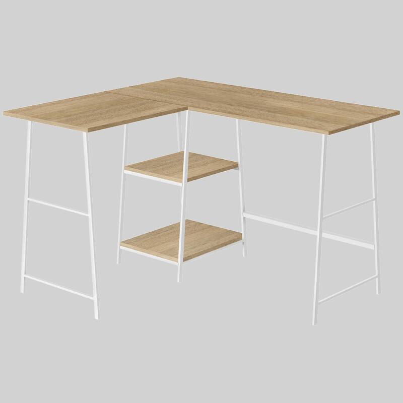 Modern 48" L-Shaped Desk with Storage Shelves, Metal Sawhorse Legs, Corner Desk for Home Office - Natural