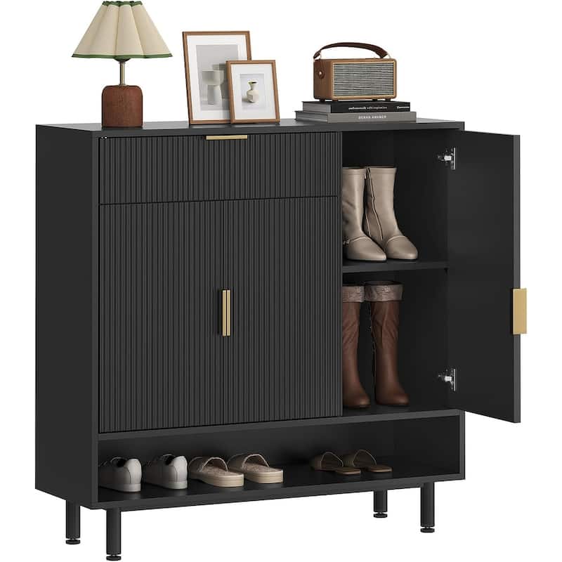 Shoe Storage Cabinet Shoe Organizer 3 Adjustable Shelves Metal Legs
