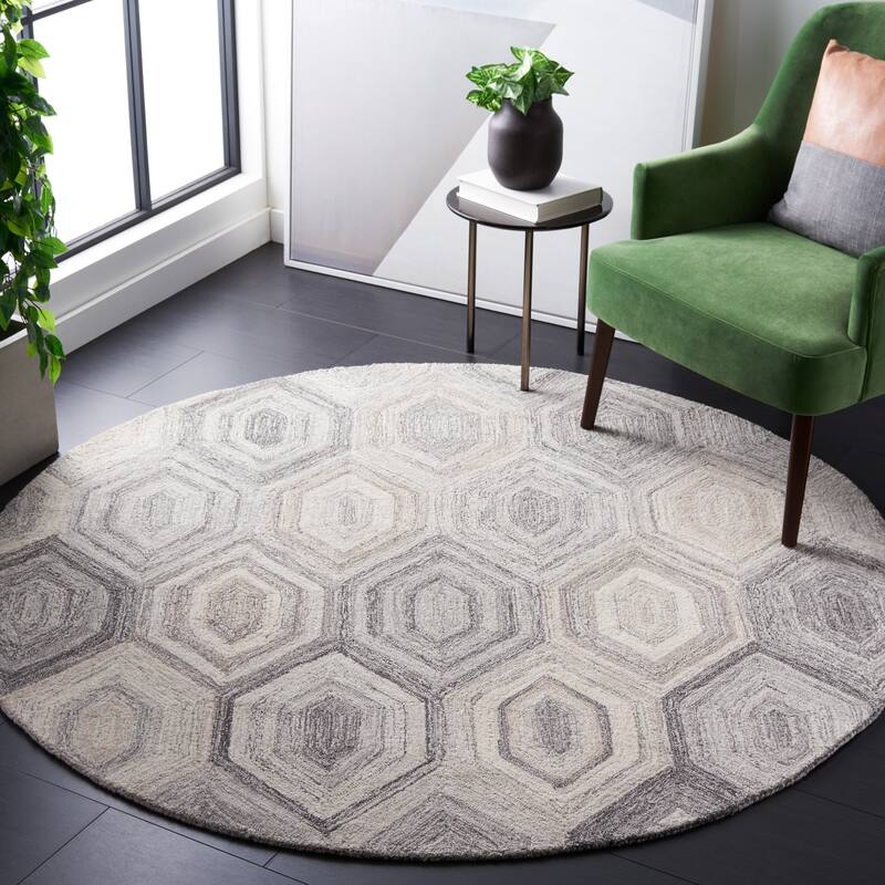 SAFAVIEH Handmade Abstract Zaide Modern Wool Rug - 6' Round - Natural/Grey