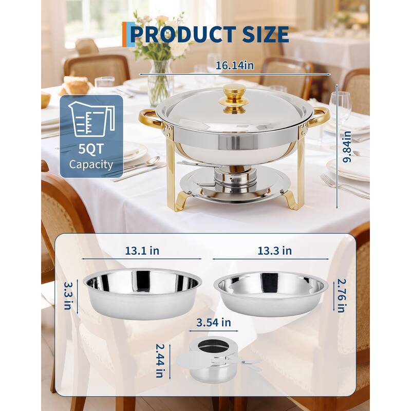 5 QT Round Chafing Dishes Buffet Servers and Food Warmer Set with Lid