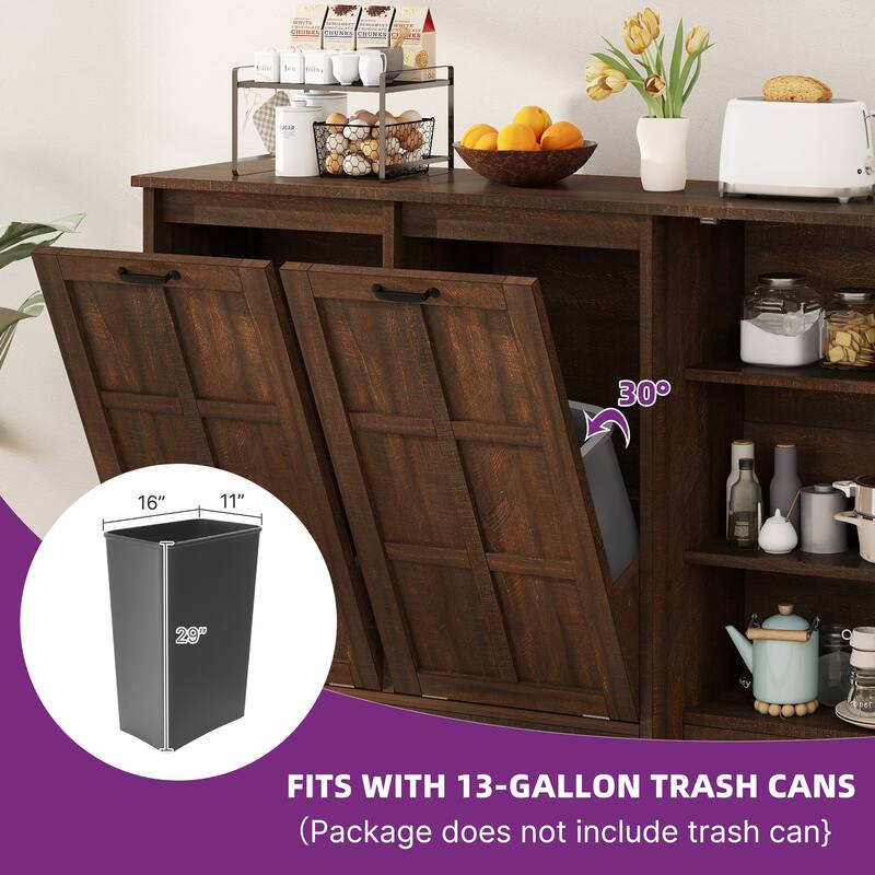 Moasis 58.3" Wide Kitchen Island With Double Tilt Out Trash Can Cabinet