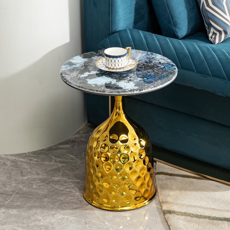 17.72" Nordic Carbon Steel Side Table, Micro-lite Top - Gold