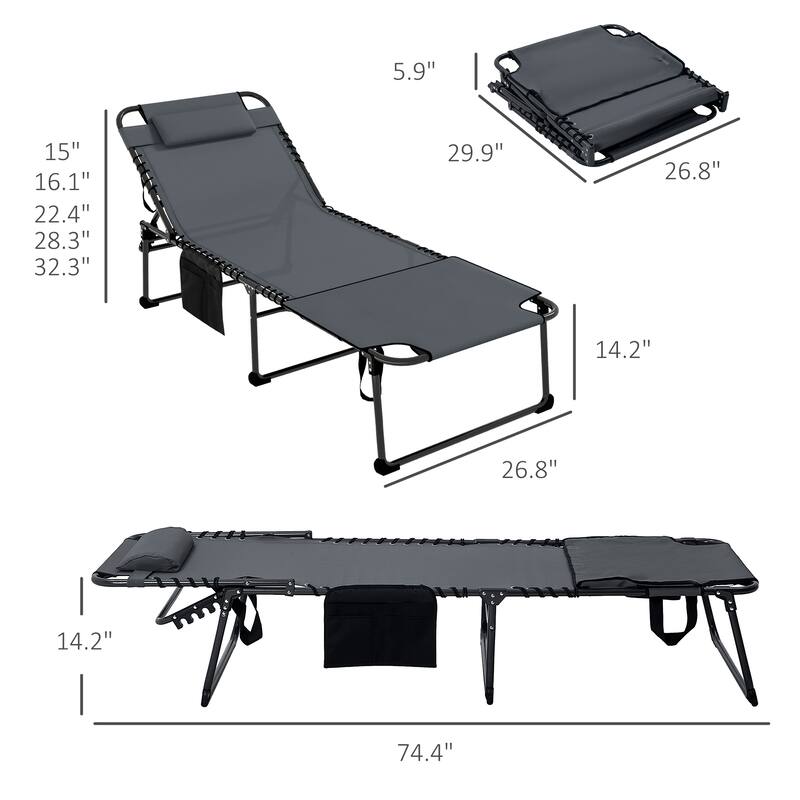 Outsunny 2 Piece Folding Chaise Lounge with 5-level Reclining Back, Outdoor Tanning Chair with Reading Face Hole